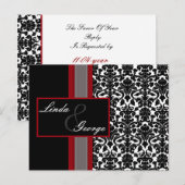 レッドホワイトブラックダマスクウェディング招待状 インビテーションポストカード (正面/裏面)
