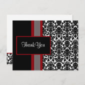 レッドホワイトブラックダマスクウェディング招待状 ポストカード (正面/裏面)