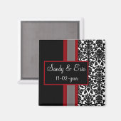 レッドホワイトブラックダマスクウェディング招待状 マグネット (正面/裏面)