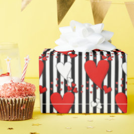 レッドホワイトブラックバレンタインハート包装紙 ラッピングペーパー