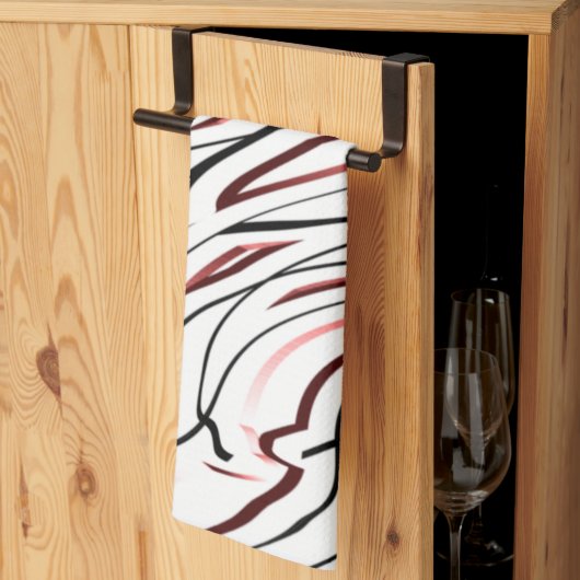 レッドホワイトブラック抽象芸術ストライプデザイン キッチンタオル (三つ折り)