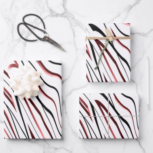レッドホワイトブラック抽象芸術ストライプデザイン ラッピングペーパーシート (正面)