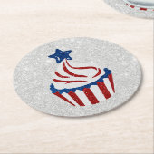 レッドホワイトブルーカップケーキ7月4日グリッター ラウンドペーパーコースター (アングル)