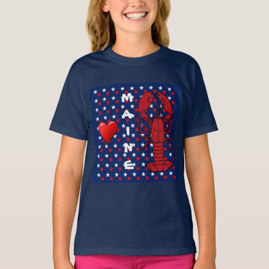レッドホワイトブルーメイン州ロブスター女子Tシャツ Tシャツ (正面)