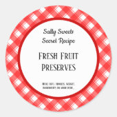 レッドホワイトプレイドレトロカスタムキャニングステッカー ラウンドシール (正面)