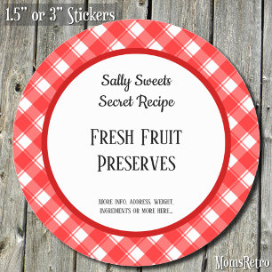 レッドホワイトプレイドレトロカスタムキャニングステッカー ラウンドシール