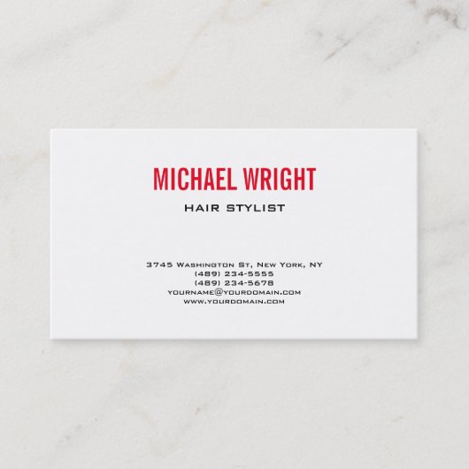 レッドホワイトプレーンモダンミニマシンプルリスト 名刺 (正面)