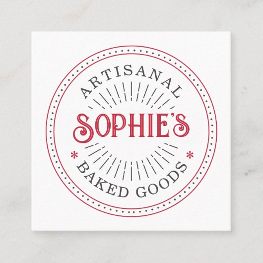 レッドホワイトベイカーベーカリーパティシシェフタイポグラフィ スクエア名刺 (正面)