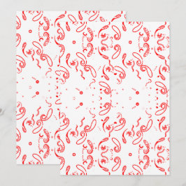 レッドホワイトペイズリー柄 - フォークアートの花柄プリント セーブザデート
