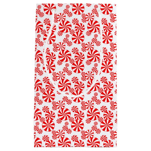 レッドホワイトペパーミントキャンディホールディアパターン スモールペーパーバッグ (正面)