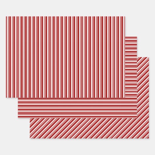 レッドホワイトペパーミントストライプ紙包装セット ラッピングペーパーシート (セット)
