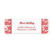 レッドホワイトペパーミント編集可能差出人住所 ラベル (正面)