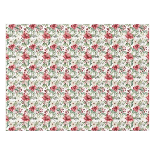 レッドホワイトポインセチア赤ベリーパターンクリスマス テーブルクロス (正面(横))