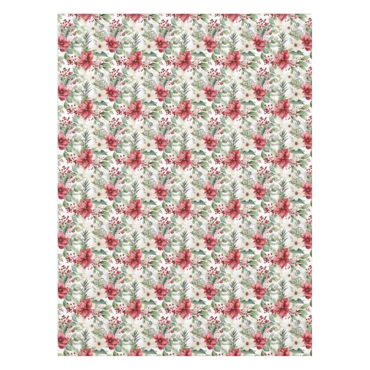 レッドホワイトポインセチア赤ベリーパターンクリスマス テーブルクロス (正面)