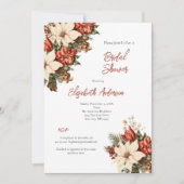 レッドホワイトポインセティアウィンターホリデイブライダルシャワー 招待状 (正面)