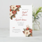 レッドホワイトポインセティアウィンターホリデイブライダルシャワー 招待状 (スタンド正面)