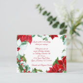 レッドホワイトポインセティアスホリーベリーホリデーパーティー ポストカード (スタンド正面)
