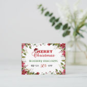 レッドホワイトポインセティアフレームホリディディスカウント 割引カード (スタンド正面)