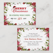 レッドホワイトポインセティアフレームホリディディスカウント 割引カード (正面/裏面)