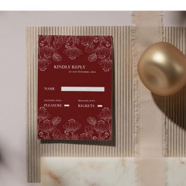 レッドホワイトミニマリストラインフローラウェディングRsvp