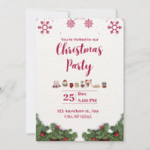 レッドホワイトミニマルパーティの招待状 シーズンカード (正面)