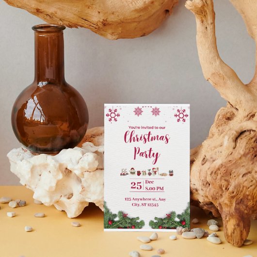 レッドホワイトミニマルパーティの招待状 シーズンカード