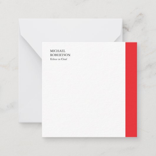 レッドホワイトミニマルプロフェッショナルプレーン ノートカード (正面)