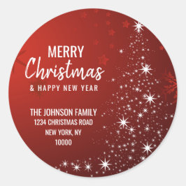 レッドホワイトメリークリスマスツリー差出人住所 ラウンドシール