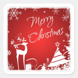 レッドホワイトメリークリスマスディアー、スノーフレークのシール スクエアシール