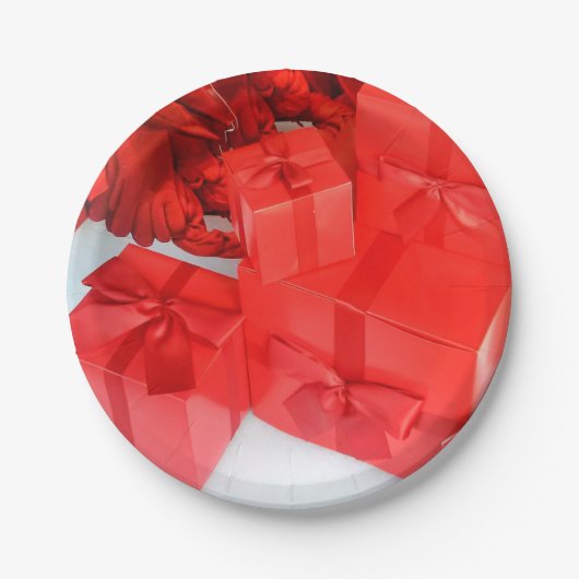 レッドホワイトメリークリスマスプレゼント紙プレート ペーパープレート (正面)