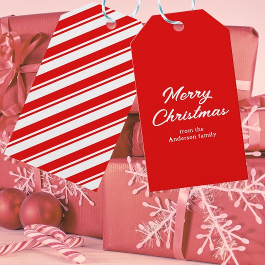 レッドホワイトメリークリスマス名前をカスタムする ギフトタグ