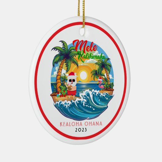 レッドホワイトメレカリキマカサンタサーフハワイアン セラミックオーナメント (右)