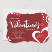 レッドホワイトモダンバレンタインディナーパーティの招待状 招待状 (正面)