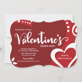 レッドホワイトモダンバレンタインディナーパーティの招待状 招待状