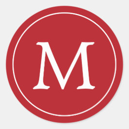 レッドホワイトモノグラムエレガントクリスマスホリデー ラウンドシール