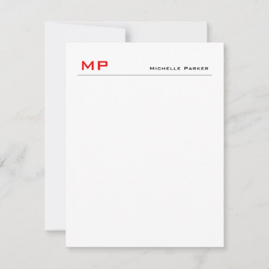 レッドホワイトモノグラムプロフェッショナルプレインミニマリスト ノートカード (正面)