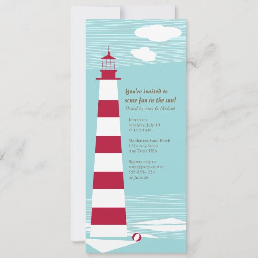 レッドホワイトライトハウスパーティー招待状 招待状 (正面)