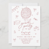 レッドホワイトレトロハンドドロードグラードパーティの招待状 案内状 (正面)