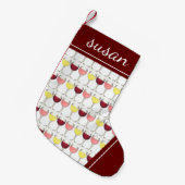 レッドホワイトロゼワイングラスワイナリーカクテル スモールクリスマスストッキング (正面 (吊り時))