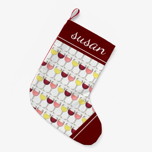 レッドホワイトロゼワイングラスワイナリーカクテル スモールクリスマスストッキング (正面 (吊り時))