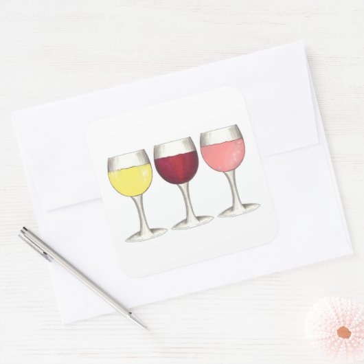 レッドホワイトロゼワインズグラスワイナリーワインテイスティング スクエアシール (封筒)