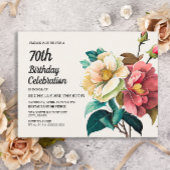 レッドホワイトローズウィメンズ70誕生日 インビテーションポストカード