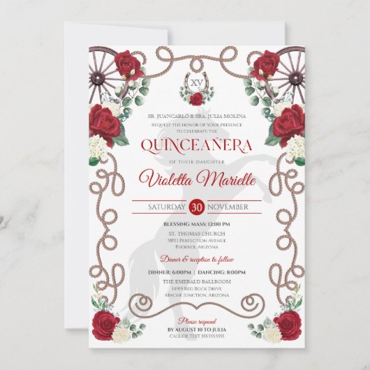 レッドホワイトローズウェスタンエレガントシャルラキンセアニェラ 招待状 (正面)