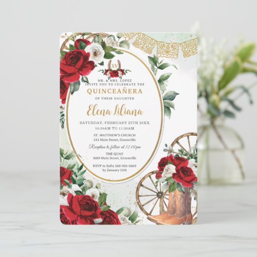 レッドホワイトローズシャーロブーツスウィート16キンセアニラ 招待状 (スタンド正面)