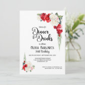 レッドホワイトローズフローラディナーアンドドリンク誕生日 招待状 (スタンド正面)