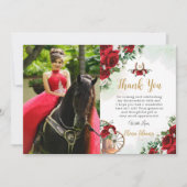 レッドホワイトローズフローラブーツチャロキンセアニラ サンキューカード (正面)