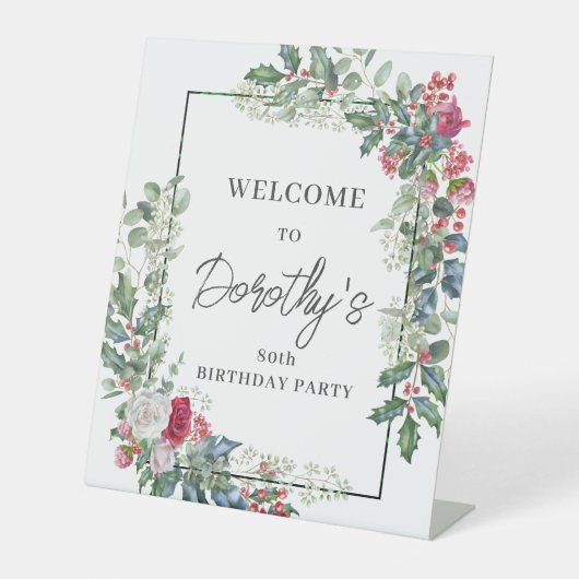 レッドホワイトローズフローラホリー80thバースデーパーティー 台座サイン (正面)