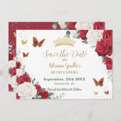 レッドホワイトローズフローラ金ゴールドキンセアニラスウィート16 セーブザデート (正面/裏面)