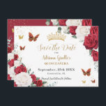 レッドホワイトローズフローラ金ゴールドキンセアニラスウィート16 セーブザデート<br><div class="desc">この美しい赤と白フローラクインセアニラ/甘い16歳の誕生日を簡単かつ迅速に保存する。単クリックにはカスタマイズ、さらにボタンをクリックして文字の編集、フォントとフォントの色の変更。バラ鮮やか、赤と白蝶、シックな金ゴールド要素を搭載。ストアで使用可能な一致アイテム。ハサマーセット素晴らし書類</div>