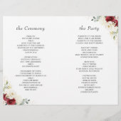 レッドホワイトローズフローラDIY折り畳み結婚式 プログラム (裏面)